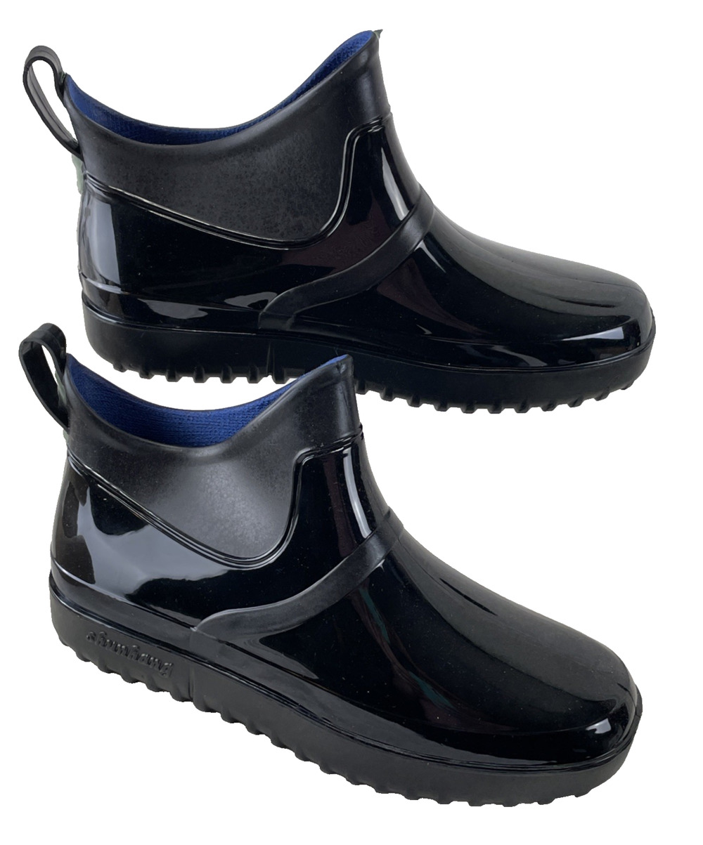 Glossy Solid Black Ankle Rain Boot Garden Slip Resist Waterproof PVC 42 W11.5 M9